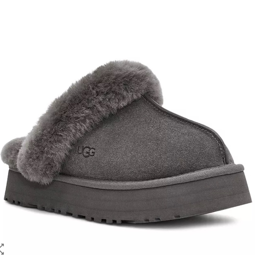 UGG Women's Disquette slip on flats Charcoal Shearling Slippers size 8